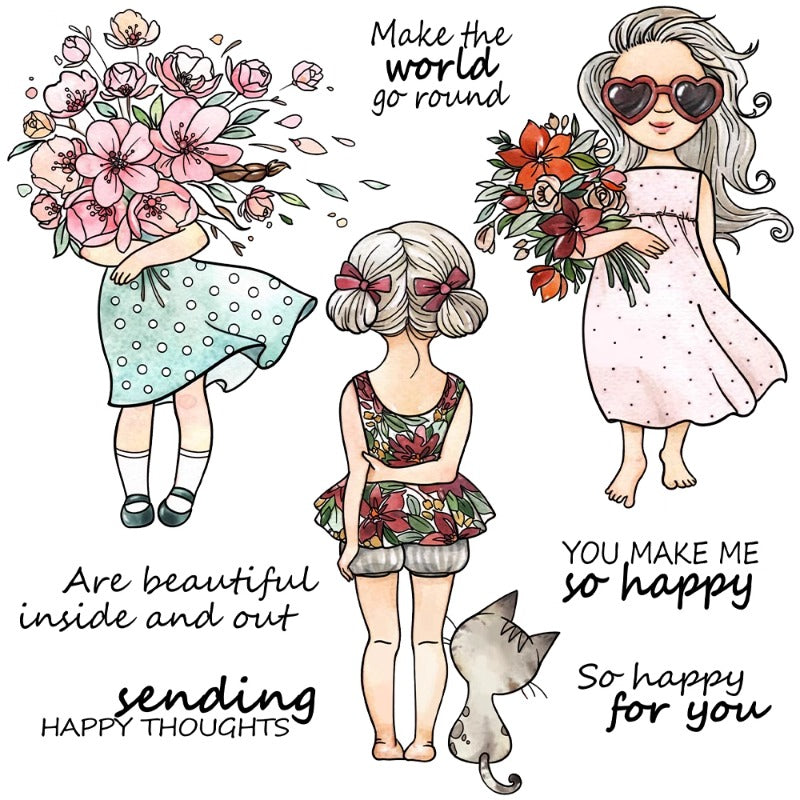 Cool Girls Holding Flowers Dies & Stamps Set