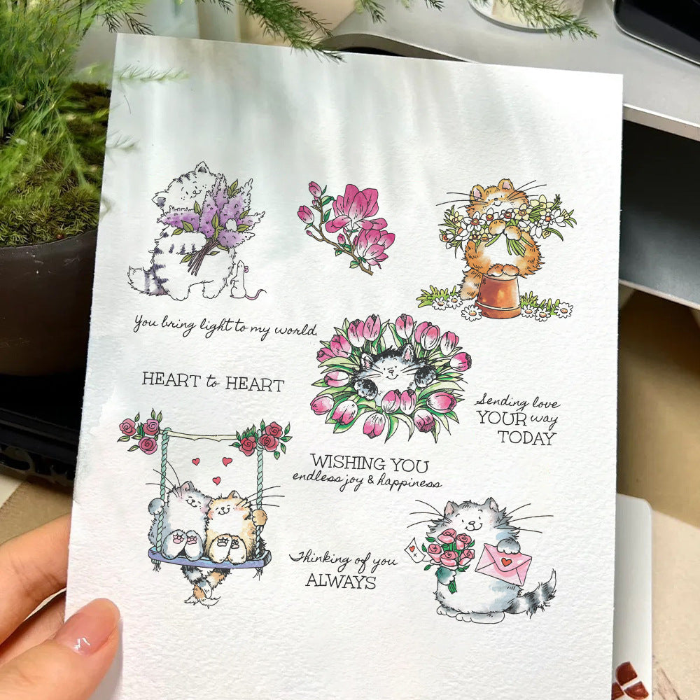 Flowers Cats Clear Stamps