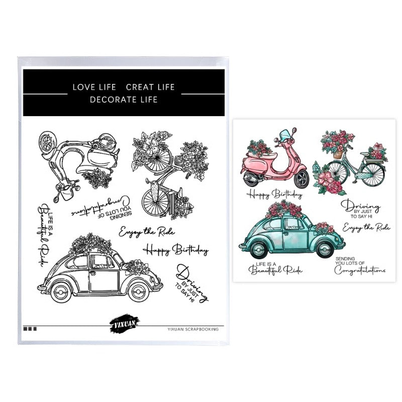 Flowers Car Bicycle Dies & Stamps Set
