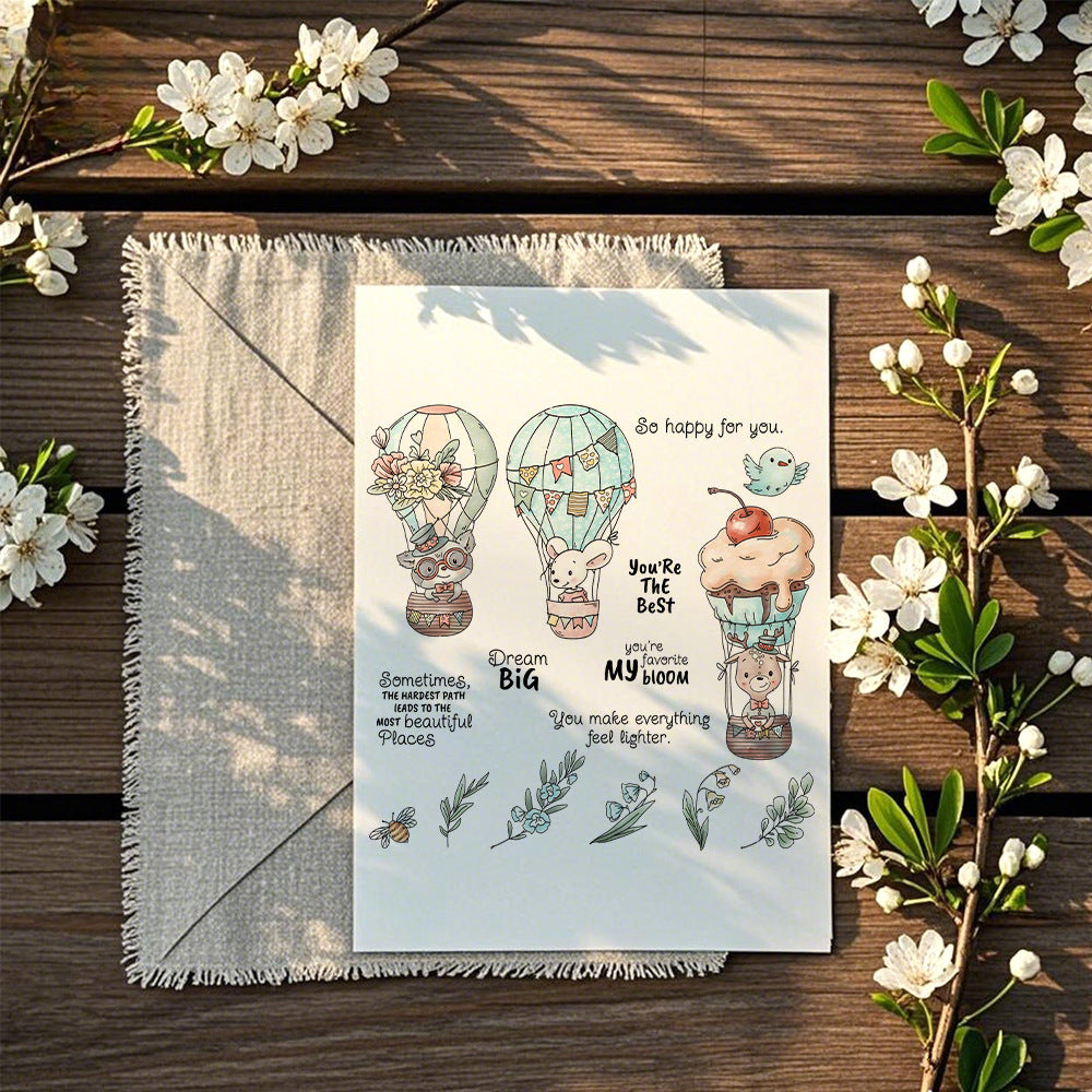 Cute Animal Hot Air Balloon Clear Stamps
