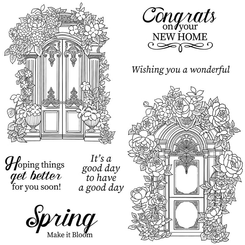 Beautiful Retro Flower Gate Dies & Stamps Set