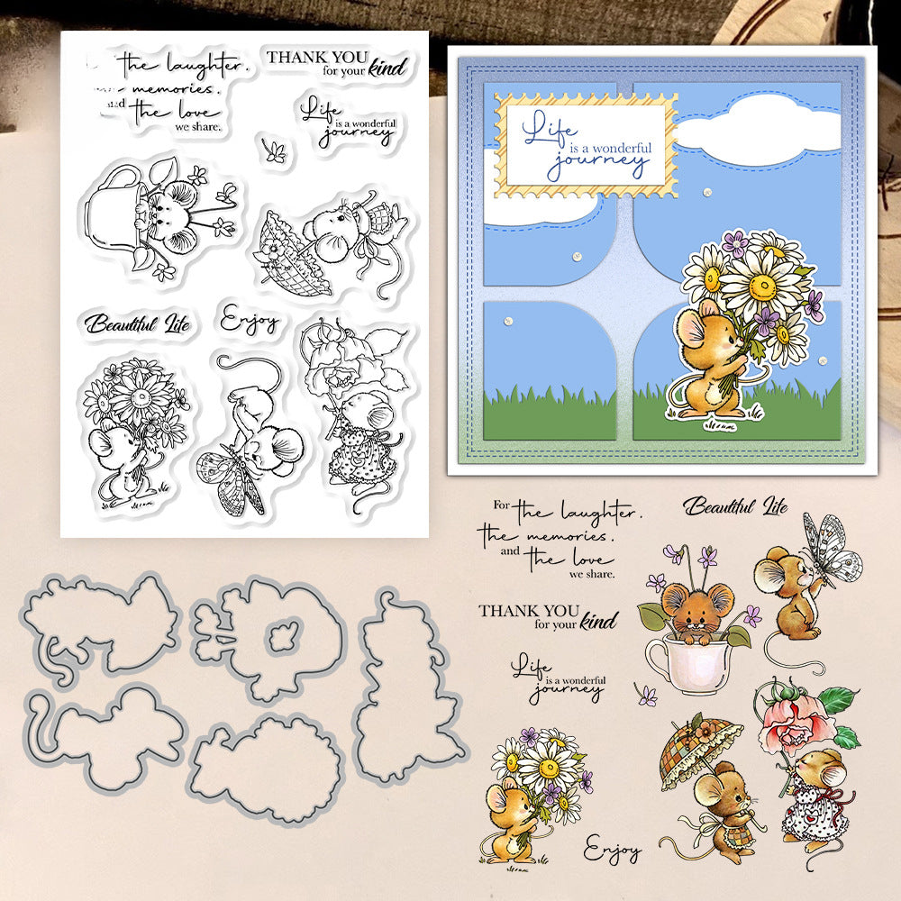 Mouse Flowers Dies & Stamps Set