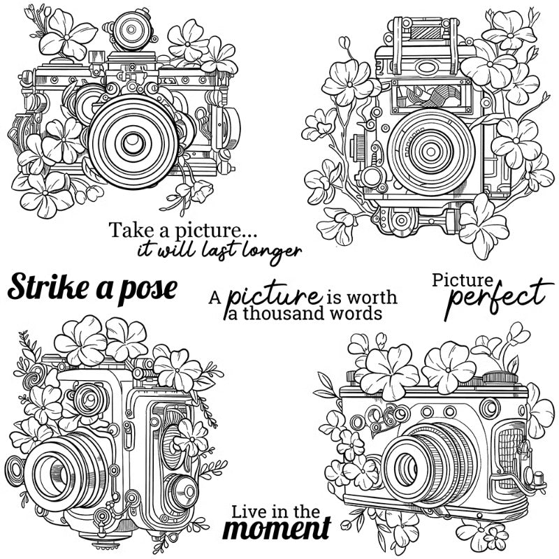 Flowers and Camera Clear Stamps