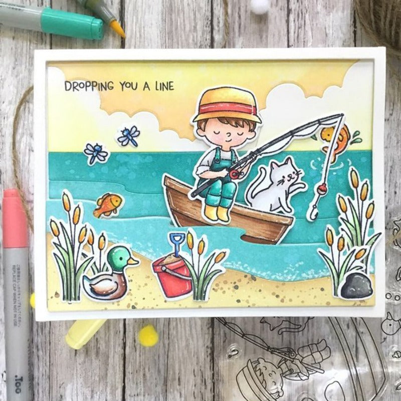 Fishing Boy Dies & Stamps Set