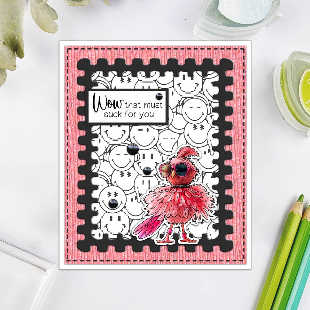 Funny Office Worker Cartoon Birds Dies & Stamps Set