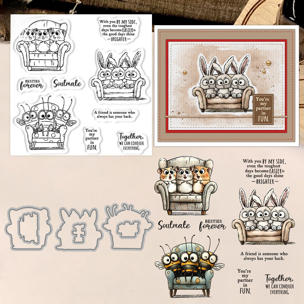 Sofa Animal Three Brothers Dies & Stamps Set