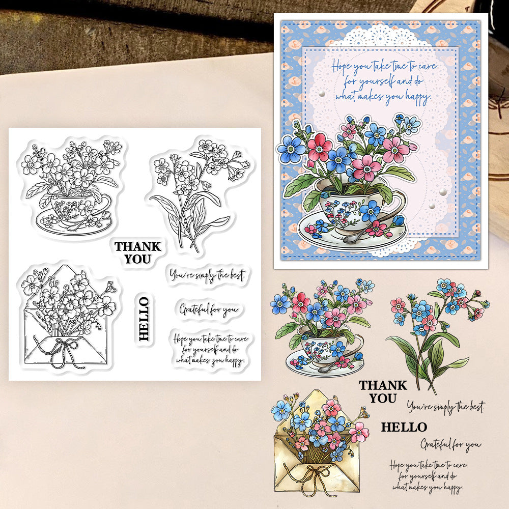 Teacup Flower Envelope Clear Stamps