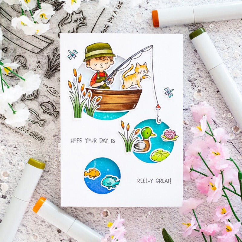 Fishing Boy Dies & Stamps Set
