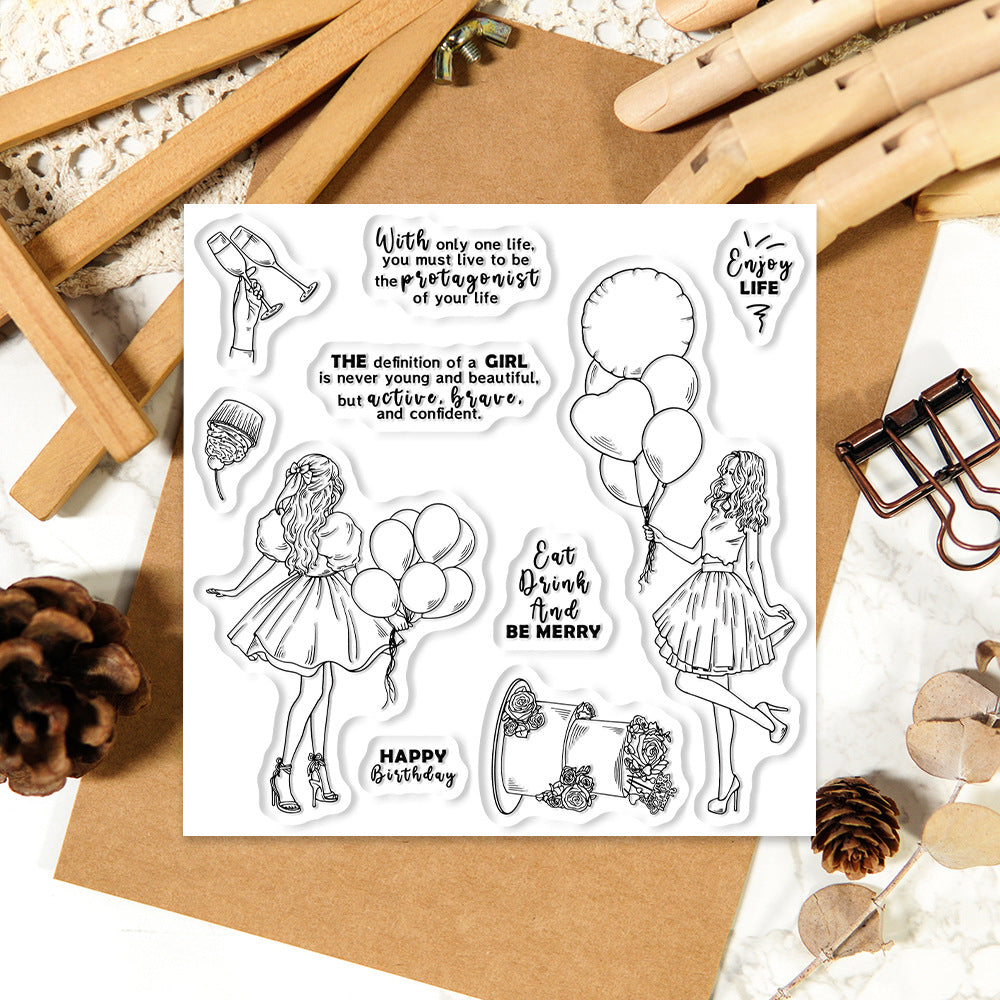 Birthday Balloon Girl Dies & Stamps Set