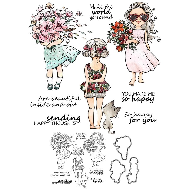 Cool Girls Holding Flowers Dies & Stamps Set