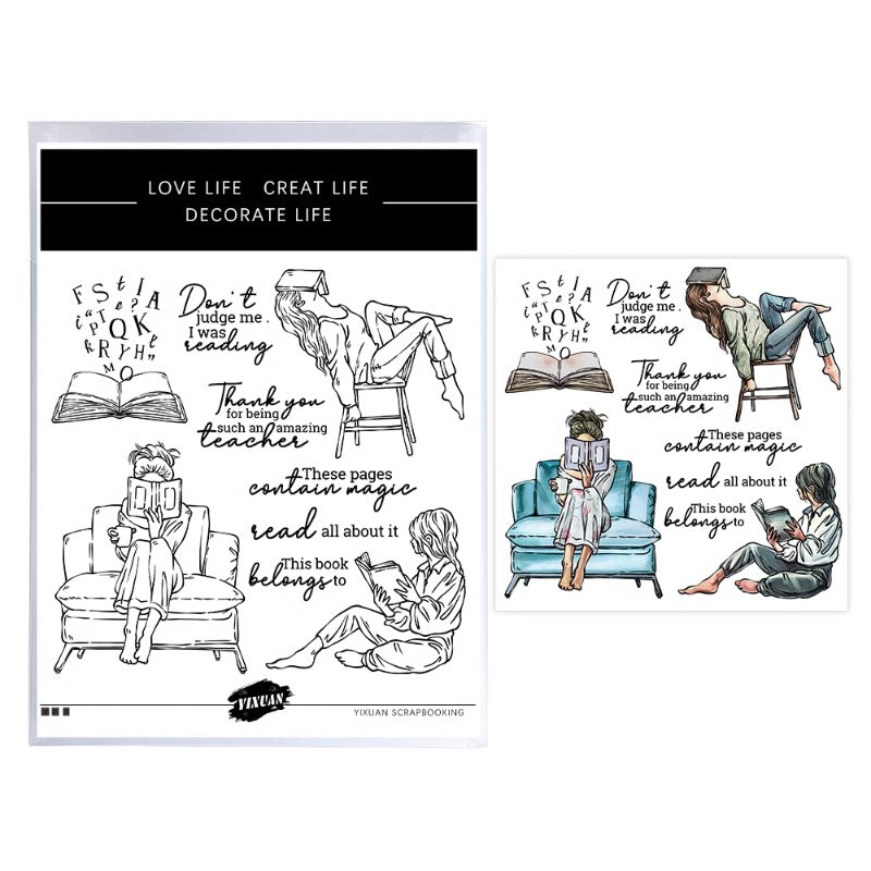 Girl Reading At Home Dies & Stamps Set