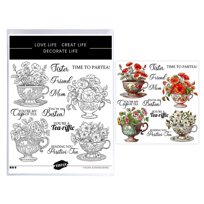 Flowers In Retro Tea Cup Dies & Stamps Set