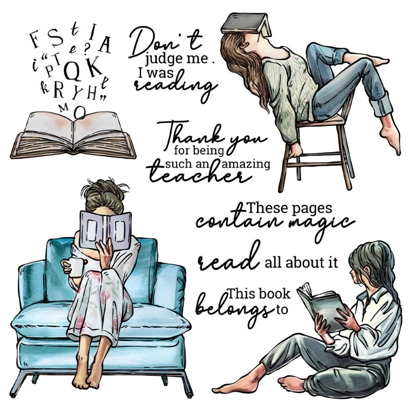 Girl Reading At Home Dies & Stamps Set