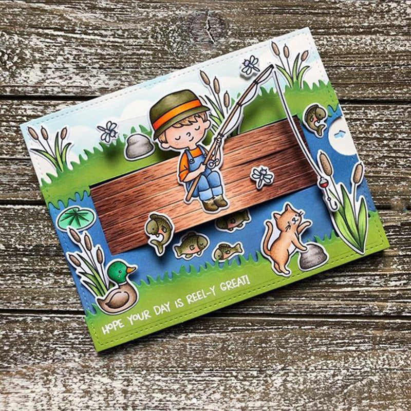 Fishing Boy Dies & Stamps Set