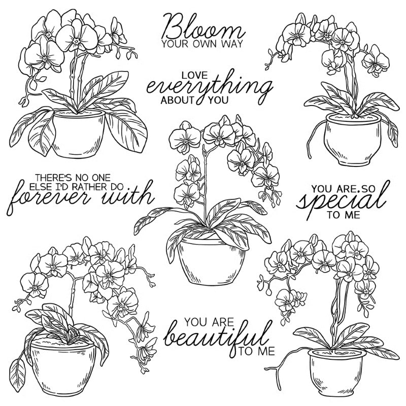 Blooming Potted Orchids Dies & Stamps Set