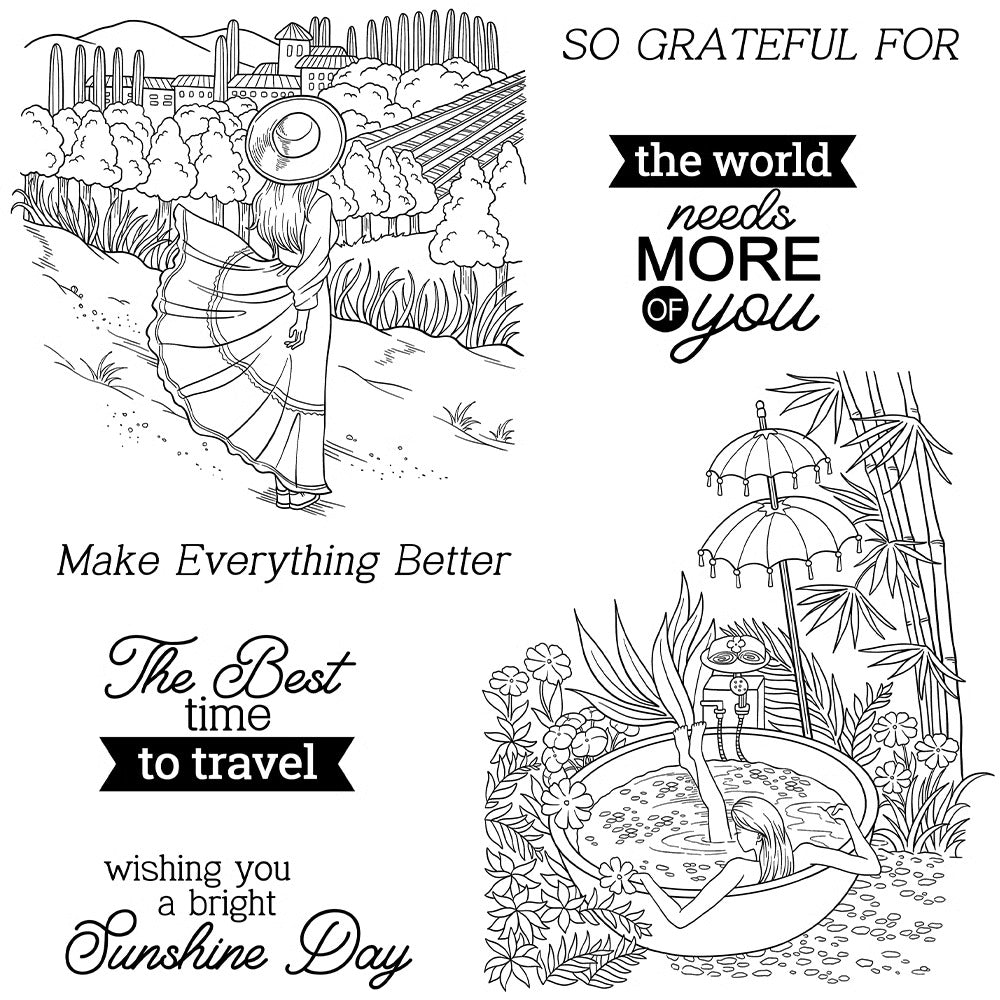 Summer Vacation Travel Girl Dies & Stamps Set