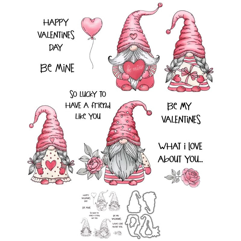 Valentine Gnomes Dies & Stamps Set