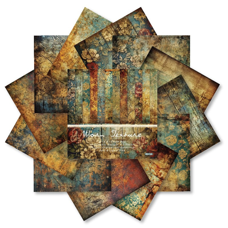 24PCS 6" Worn Texture Scrapbook Paper & Cardstock