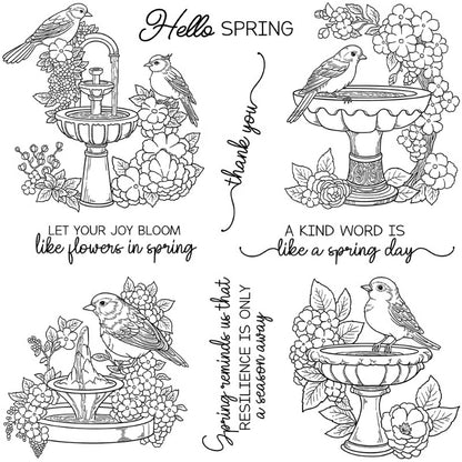 Garden and Bird Fountains Clear Stamps