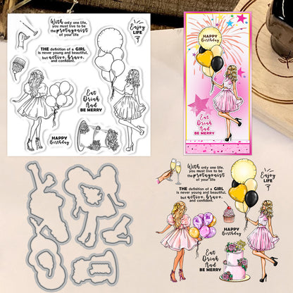 Birthday Balloon Girl Dies & Stamps Set