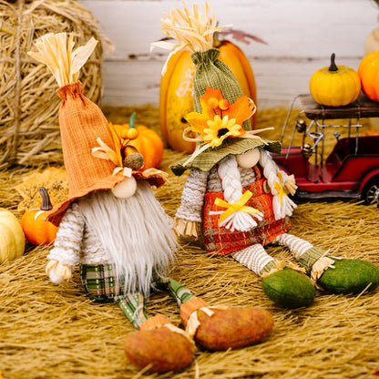 Thanksgiving Maple Leaf Straw Hat Gnome Decorations