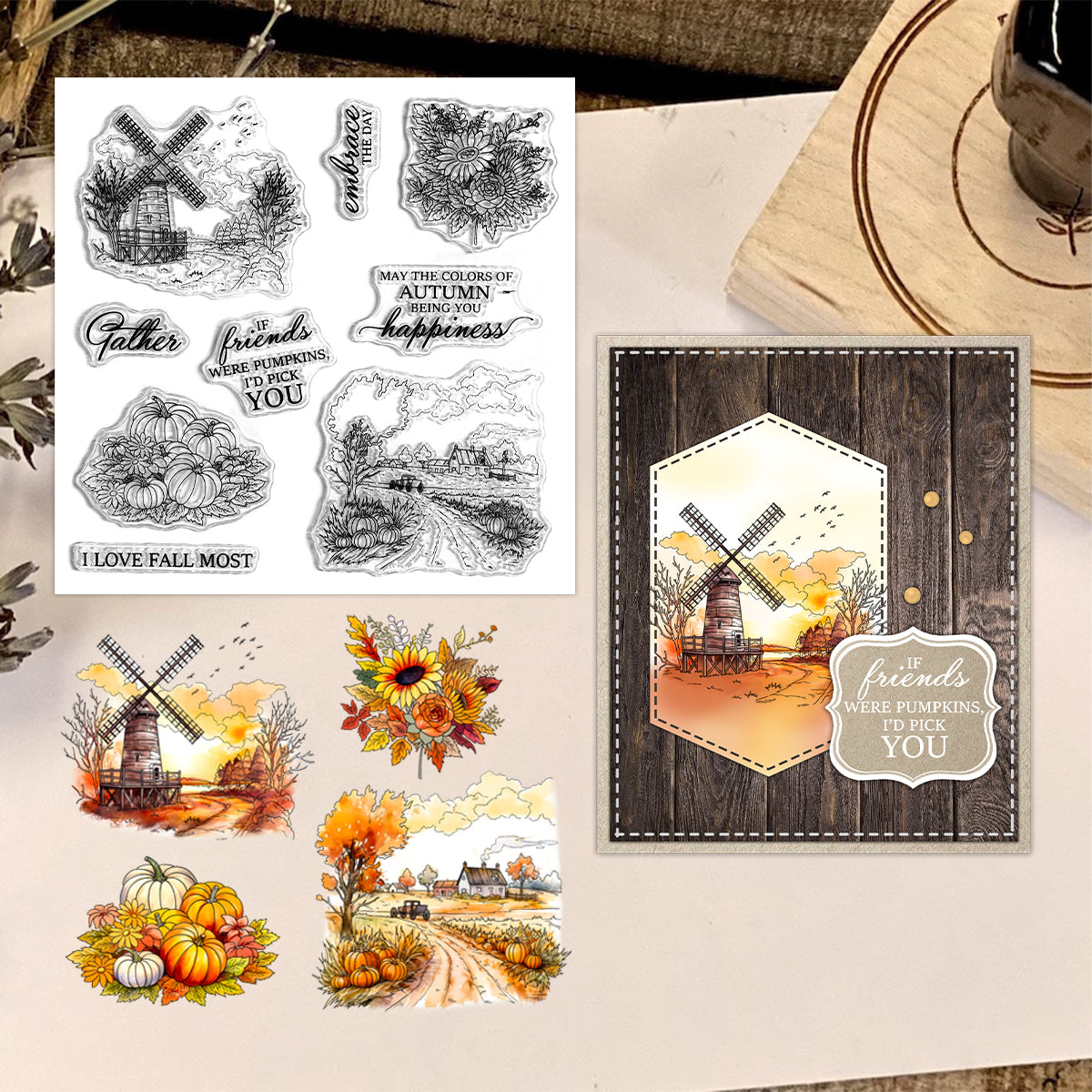 Autumn Pumpkins Windmill Clear Stamps