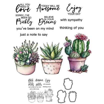 Garden Potted Cactus Plant Dies & Stamps Set