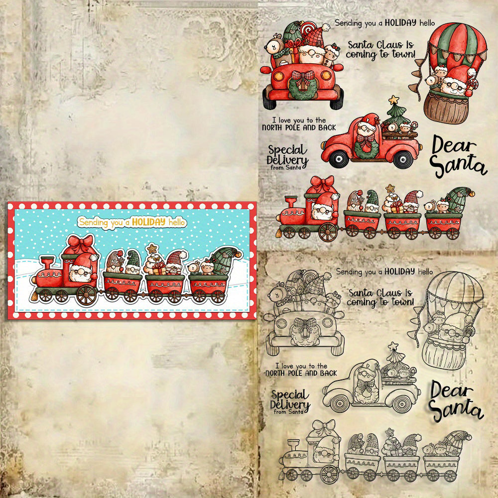 Santa Truck Hot Air Balloon Clear Stamps