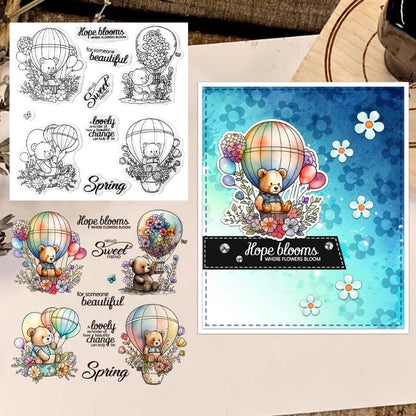 Cute Bear In Hot Air Balloons Clear Stamps