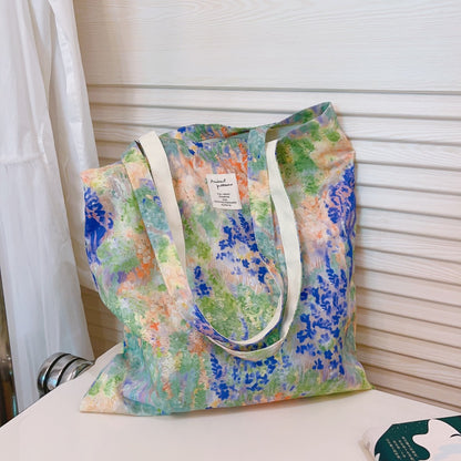 Oil Painting Style Floral Canvas Shoulder Bag