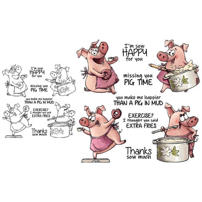 Cute Kitchen Cooking Pig Dies & Stamps Set