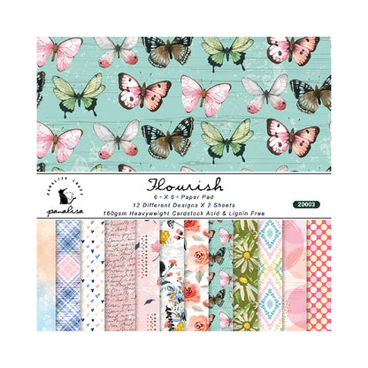 24PCS 6" Watercolor Butterfly Flowers Scrapbook Paper & Cardstock