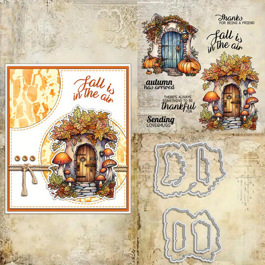 Autumn Pumpkin Mushroom Maple Leaves Dies & Stamps Set