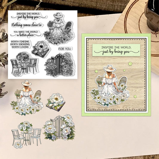 Elegant Lady Floral Clear Stamps