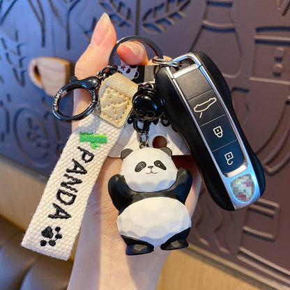 Creative Wood Carving Style Panda Keychain