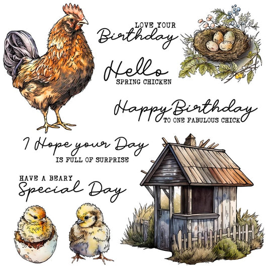 Hen Chicks and Chicken Coop Clear Stamps