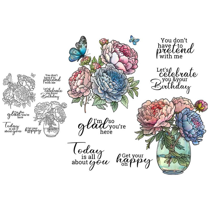 Beautiful Peony Flowers Clear Stamps