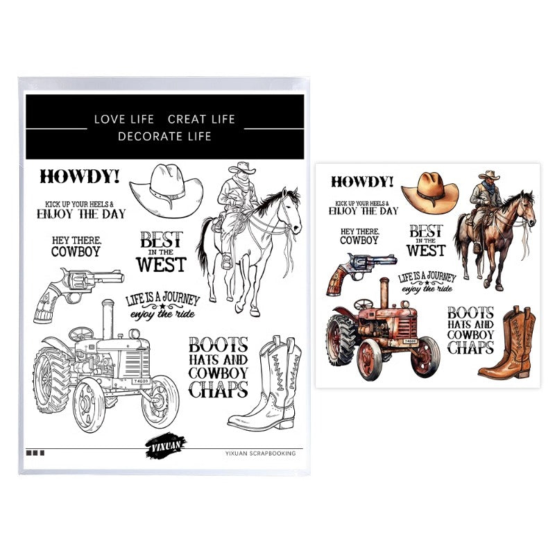 Cool Cowboy Tractor and Boots Clear Stamps