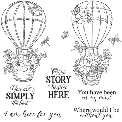 Beautiful Hot Air Balloons and Flowers Dies & Stamps Set
