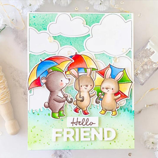 Animals Holding Umbrellas On Rainy Days Dies & Stamps Set