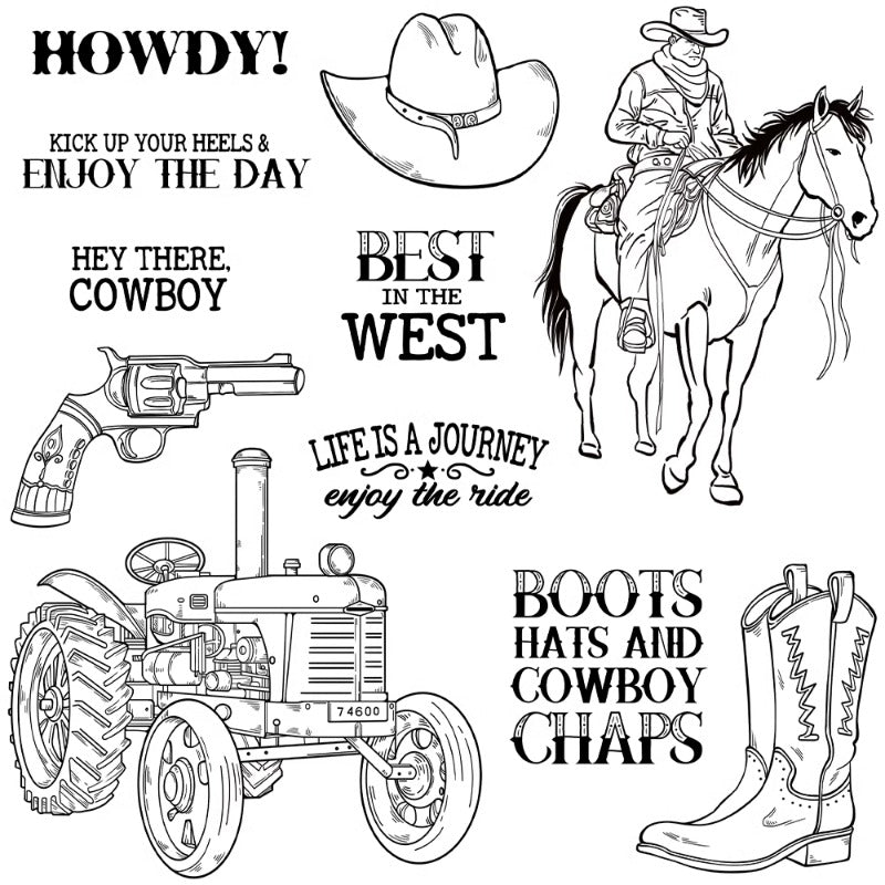 Cool Cowboy Tractor and Boots Clear Stamps