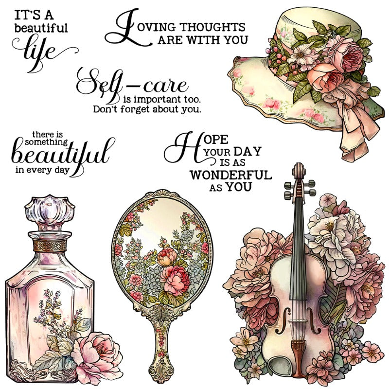 Vintage Violin Hat Perfume Clear Stamps