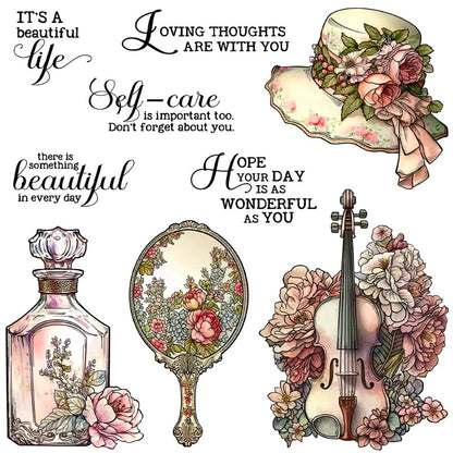 Vintage Violin Hat Perfume Clear Stamps