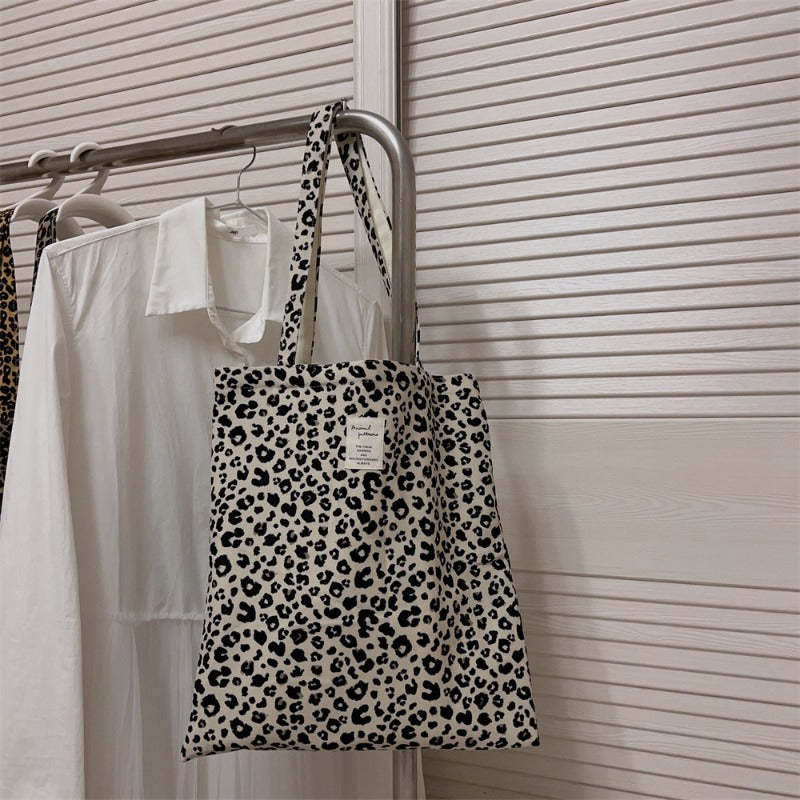 Leopard Print Canvas Shoulder Bag