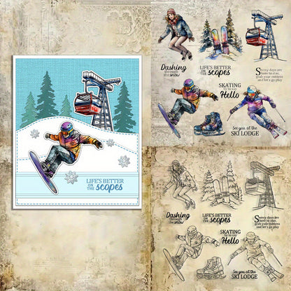 Winter Skiing Boy and Girl Clear Stamps