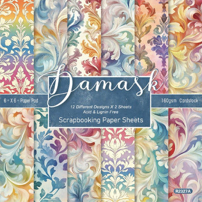 24PCS 6" Damask Scrapbook Paper & Cardstock
