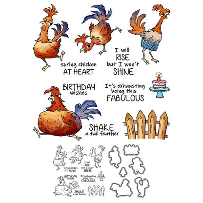 Cute Funny Fat Chicken Dies & Stamps Set