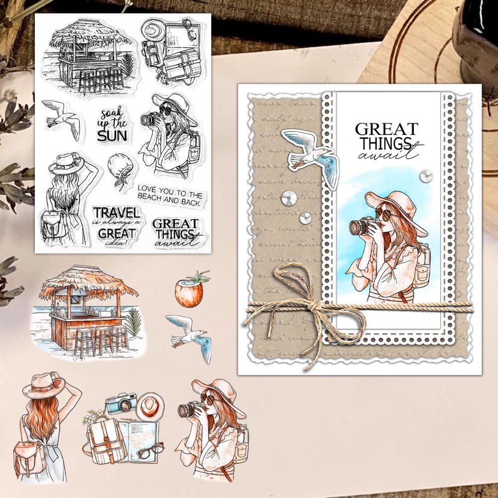 Beach Vacation Girl Dies & Stamps Set