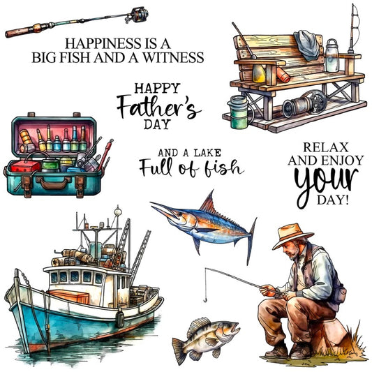 Father Fishing and Fishing Boat Clear Stamps