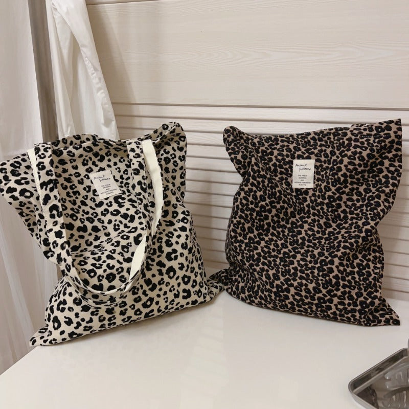 Leopard Print Canvas Shoulder Bag